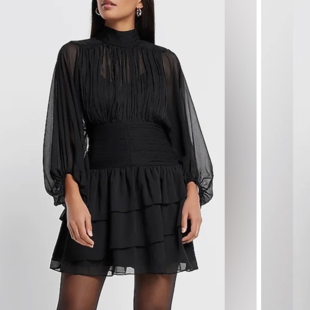 Express black sheer sleeved mini dress size 2 NWT‎